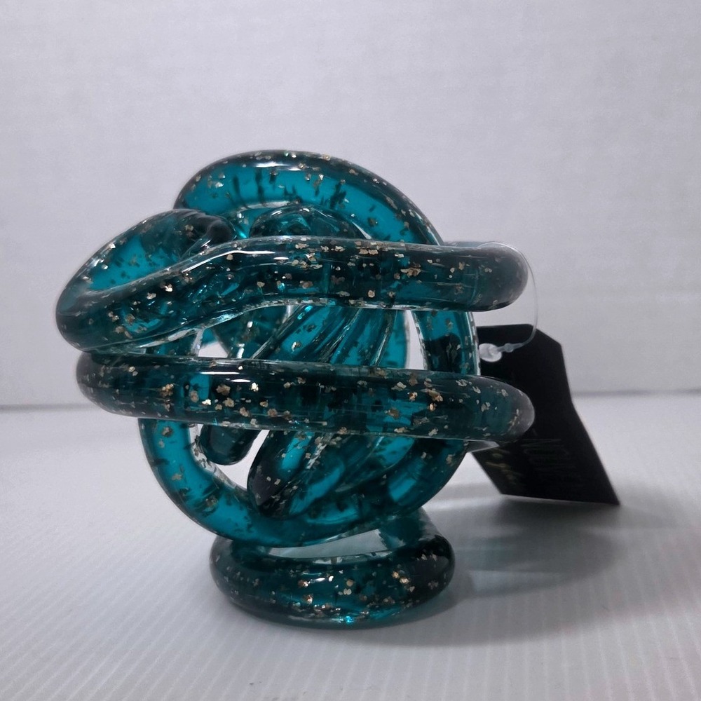 Nouveau Glass Knot Sculpture Small Teal Blue Like New Handmade Glass Decor